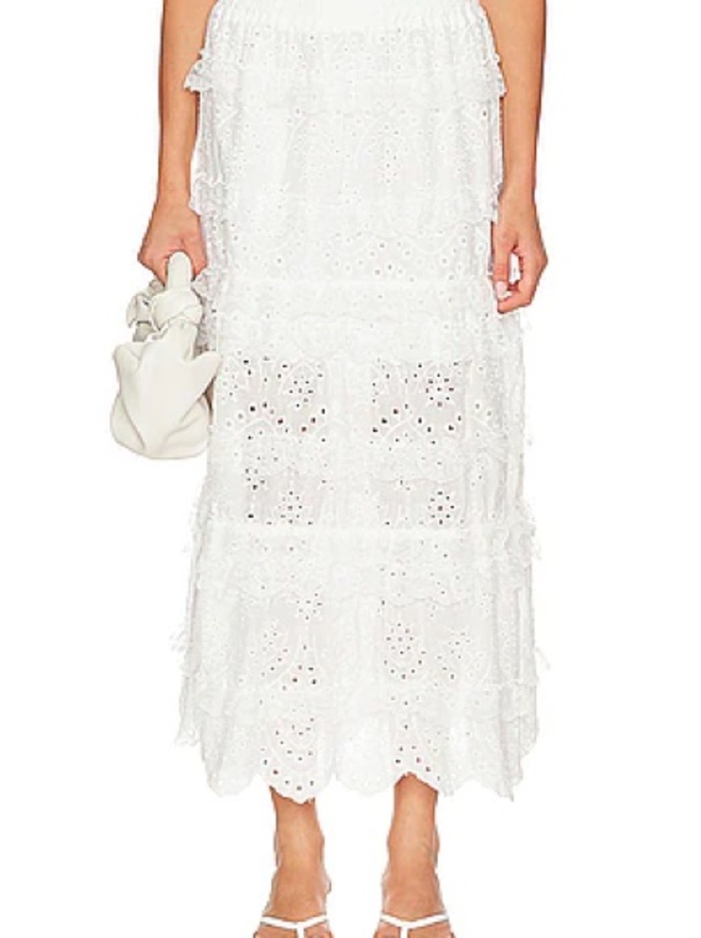 Revolve - Charm Maxi Skirt -White Eyelet with Tiered Scalloped Panels